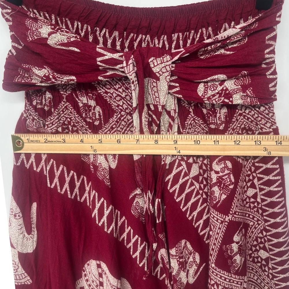 Bangkok Pants Elephant Print Skirt Women One Size Burgundy Smocked Waist Boho - Picture 4 of 9